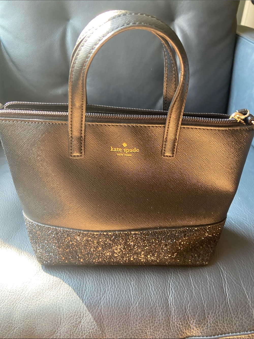 kate spade Black Saffiano Satchel with Glitter Base